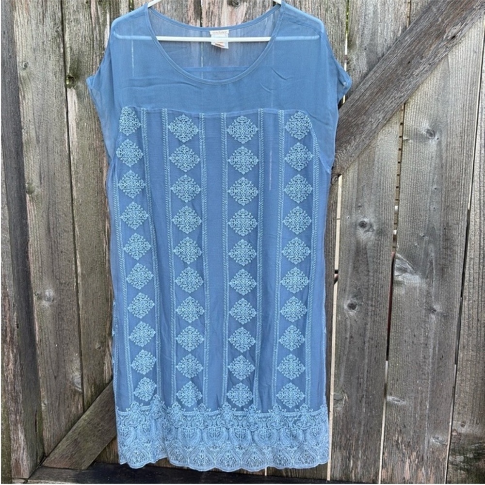 EUC Sundance Twilight Embroidered Chiffon Shift Dress Size Large - Picture 2 of 8